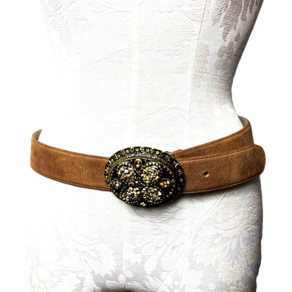 Harrrods Genuine Leather Jeweled Belt Buckle Vintage Belt Small